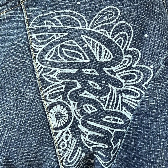 AKADEMIKS AKDMKS Y2K DENIM JACKET APPROX SZ L OPENING ON BACK POCKETS BLING - Picture 2 of 8